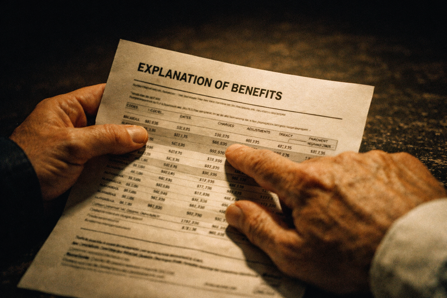 Hands holding EOB document in confusion